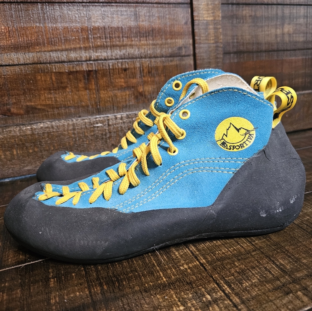 La Sportiva Climbing On The Moon Blue/Yellow Old School Climbing Shoes Size 43